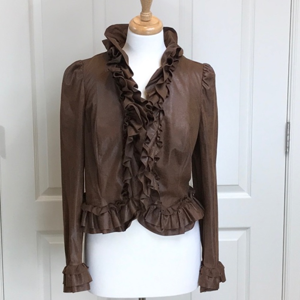 Distressed leather-look fabric jacket